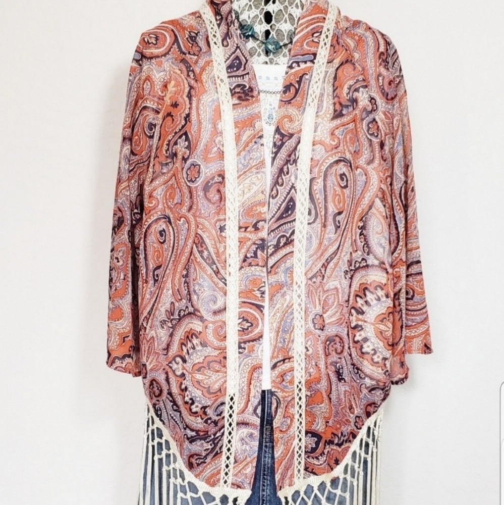Miss Me Floral Boho Fringe Kimono Wrap